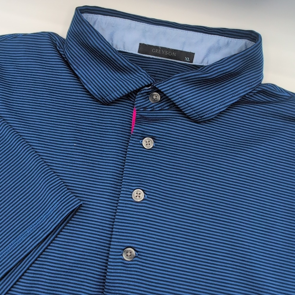 Greyson Performance Stretch Polo Shirt Mens XL Blue Striped Golf